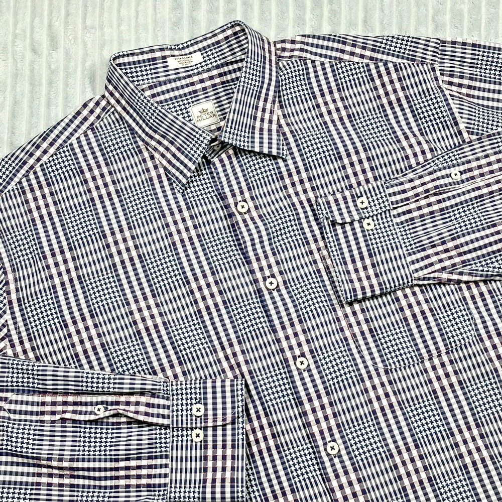Peter Millar Button Down Shirt Men's‎ XL Mixed Checkered Plaid Blue Red White